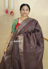 Chocolate Brown - Sithara - Semi Tussar with buttas and Multi Border